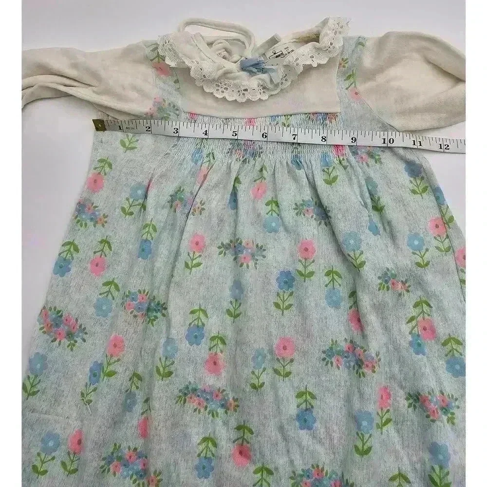 Vtg Baby Girl Blue Lot 0-2 yr One Piece Sleepers & Dress with Checkered Bonnet